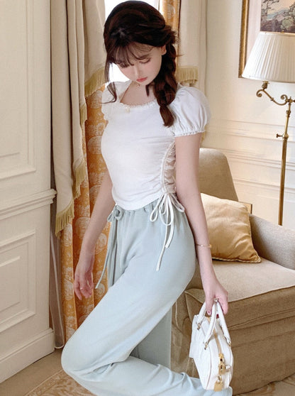 Ice Blue Camisole Dress & Puff Sleeve Ruched Top