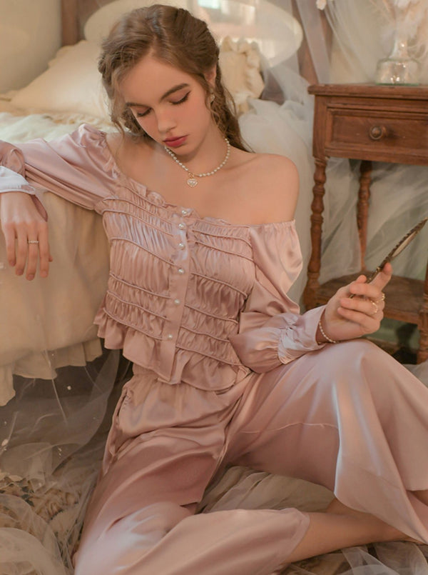 スクエアネックシャギーフリルパールセットアップ