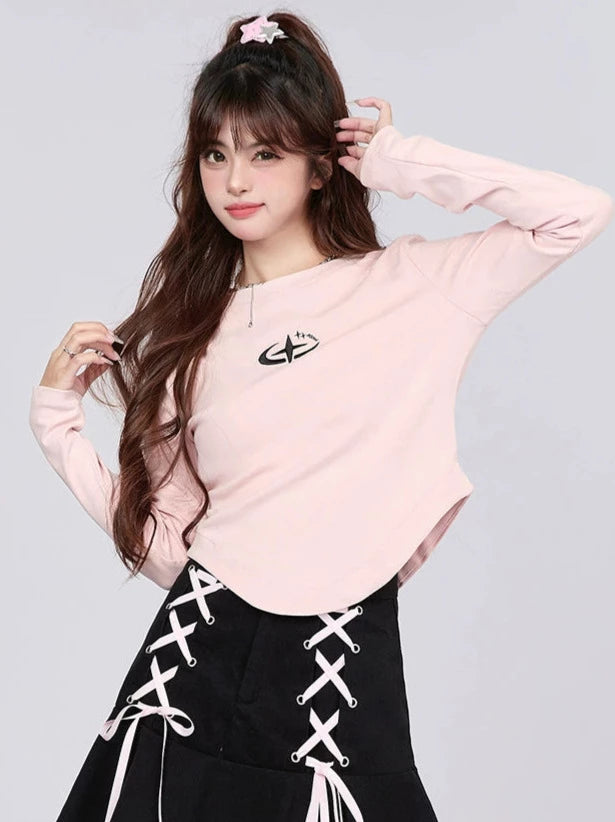 Embroidery Logo Irregular Hem Long T