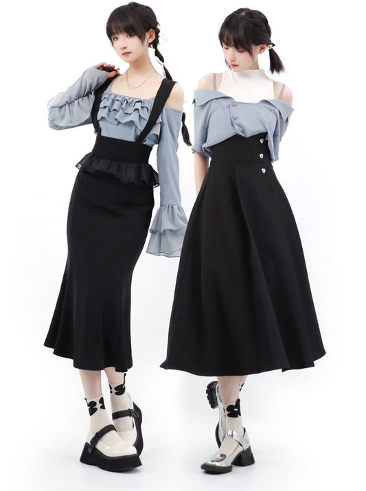 Moon Under Chiffon Midriff + Lace Shirt + Plain Shirt + Strappy Skirt