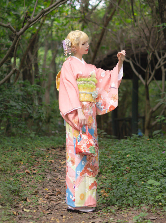 Retro Japanese pattern flower kimono 9-piece set