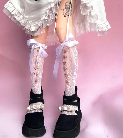 Rose Ribbon Lace Lolita High Socks