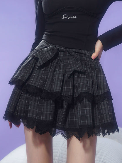 Serenade Sweet Cool Check Bow Cake Skirt