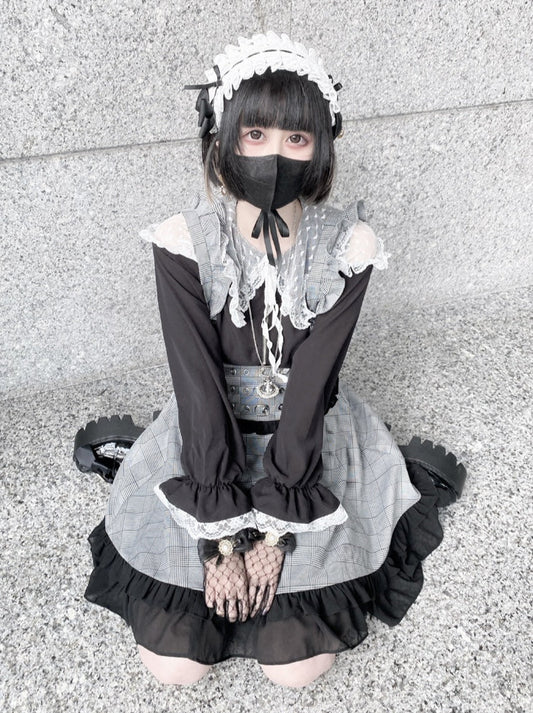 Square collar lace off shoulder zip blouse