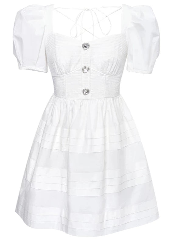 Square Collar Slim Backless Little White Dress