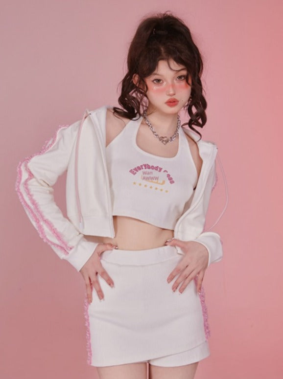 Fancy Casual Lace Stitch Hooded Set-up