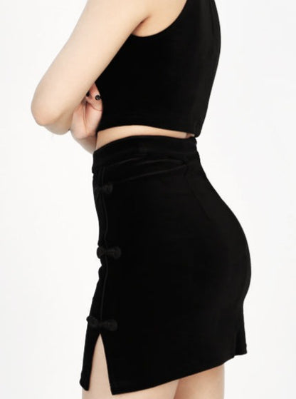 Punk hard girl velvet slit cheongsam A-line skirt