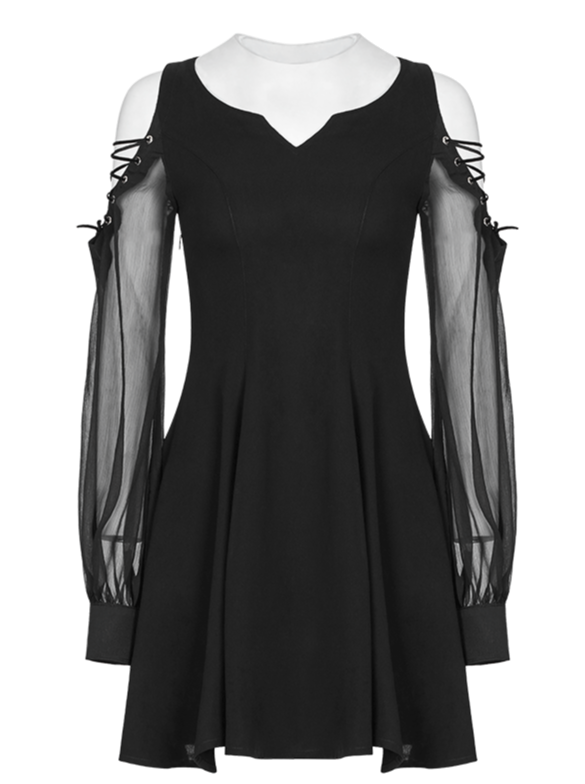 off-the-shoulder sheer arky neck dress