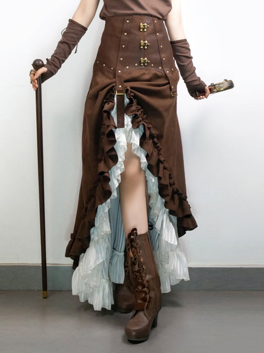 Steampunk Victorian Chiffon Retro High Waist Long Skirt