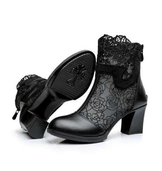 back zip lace short boots