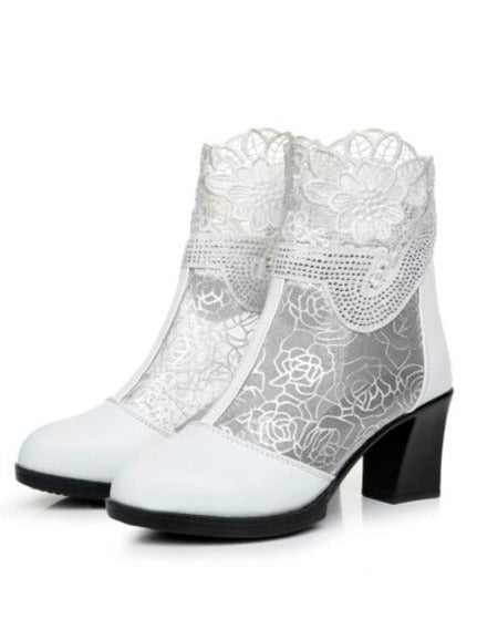 back zip lace short boots