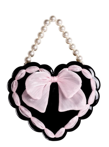 Heart ribbon 2WAY bag with pearl strap