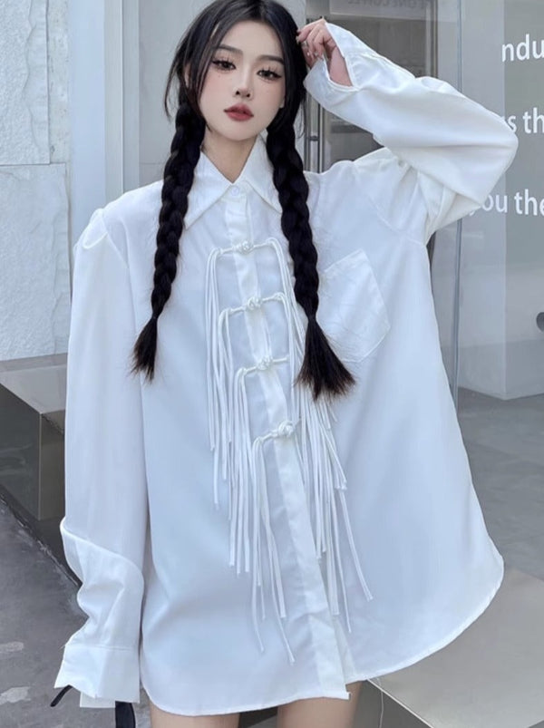 バックルストリングデザインシャツ