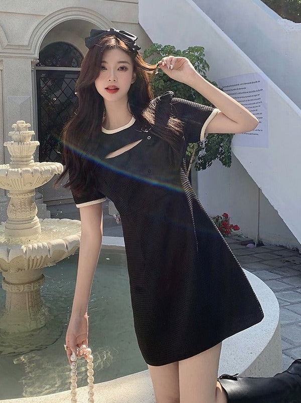 Hearting shoulder strap piping sprit dress