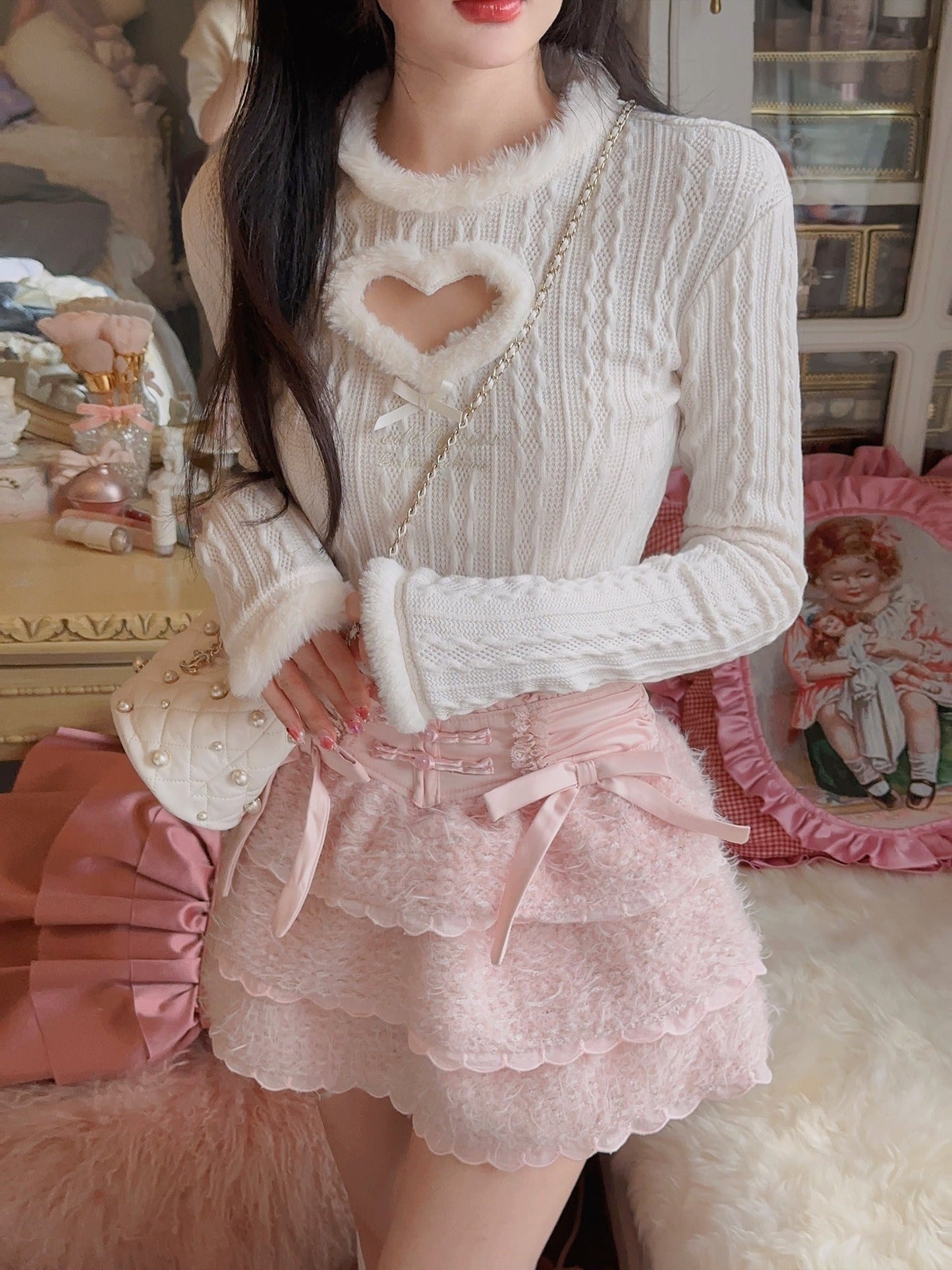 Open Heart Fert Rim Knit Tops