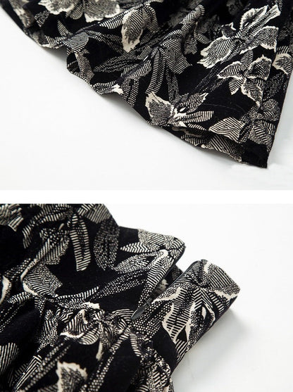 Lace Frill Ribbon Blouse + Flower Jacquard Skirt