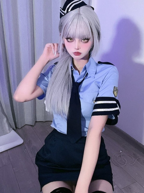 POLICE婦人警官コスプレトップス＋スカート＋ネクタイ＋帽子セット - Belchic