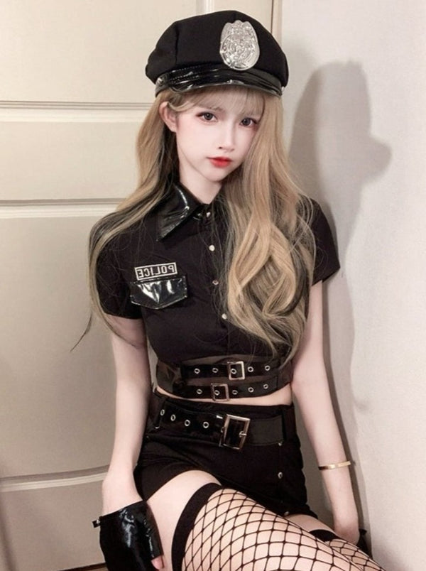 POLICE婦人警官コスプレトップス＋スカート＋グローブ＋帽子＋ベルト - Belchic