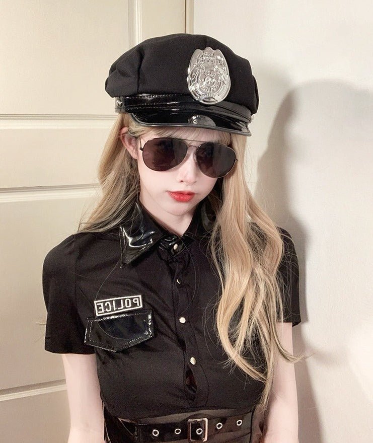 POLICE婦人警官コスプレトップス＋スカート＋グローブ＋帽子＋ベルト - Belchic