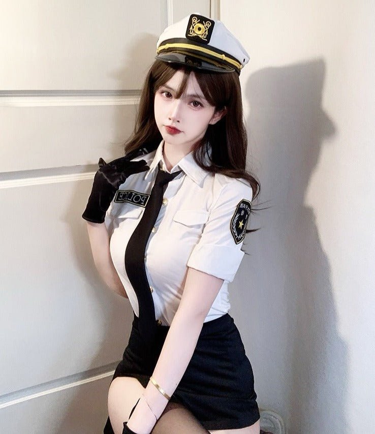 POLICE婦人警官コスプレネクタイ付きトップス＋スカート＋キャップ＋グローブなど７点セット - Belchic