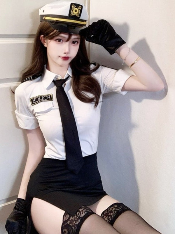 POLICE婦人警官コスプレネクタイ付きトップス＋スカート＋キャップ＋グローブなど７点セット - Belchic