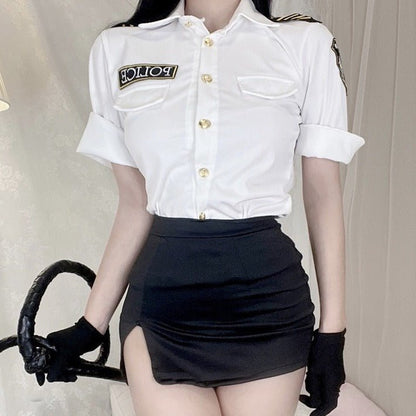 POLICE婦人警官コスプレネクタイ付きトップス＋スカート＋キャップ＋グローブなど７点セット - Belchic