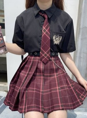 ネクタイ＋半袖ブラウス＋チェックプリーツスカート - Belchic