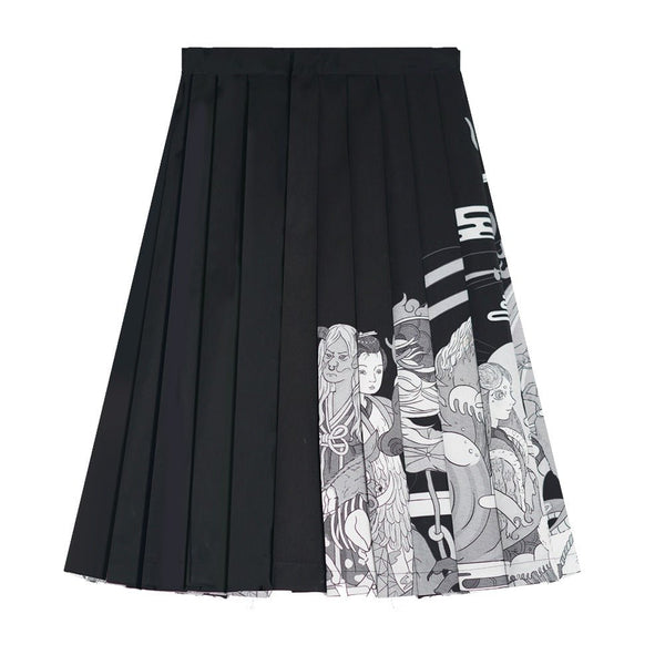 十二支プリントハイウエストプリーツスカート - Belchic