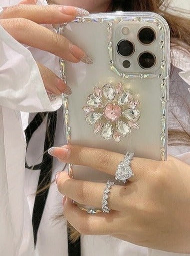 ジュエルスマホアクセサリー【バロックスクエア・フラワー】 - LilyBlack