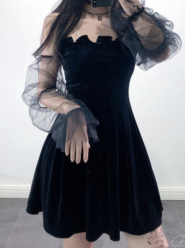 オフショルダー シースルースリーブワンピース - Belchic