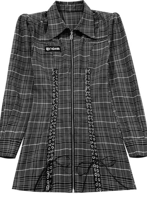 パワーショルダーレースアップスリットジップワンピース - Belchic