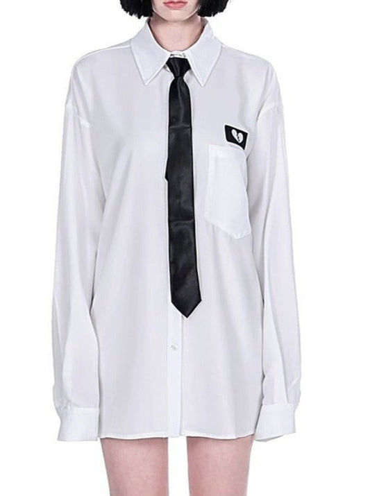 タイ付きブレイクハートプレーンビッグシャツ - Belchic