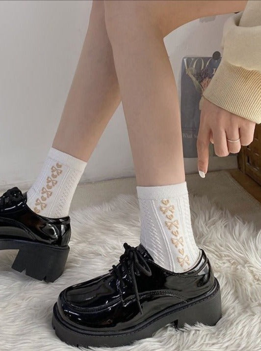 レースアッププラットフォームシューズ - LilyBlack