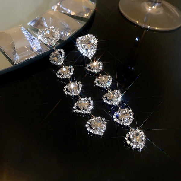 ハートジュエルチェーンチョーカーネックレス・ハートジュエルイヤリング - LilyBlack