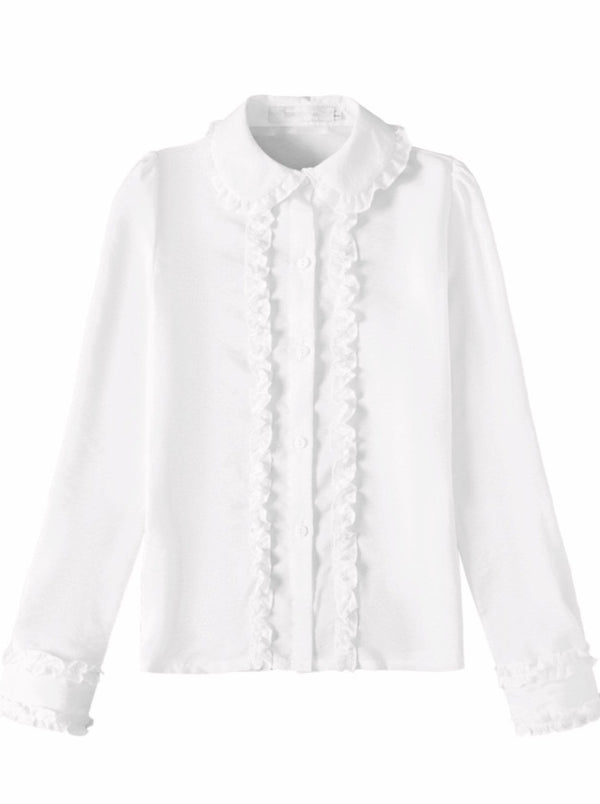 フリルブラウス＋フロントリボンベスト＋スカートセットアップ - LilyBlack