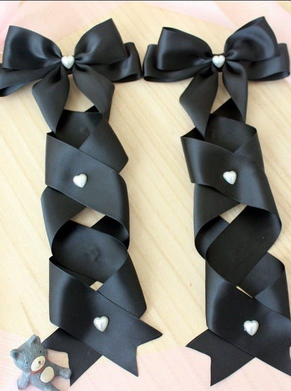 ツインテールパールリボンヘアクリップ - LilyBlack