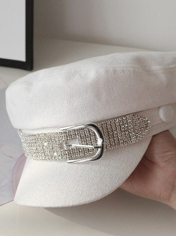 ジュエルストーンサイドボタンフレンチキャスケット - LilyBlack