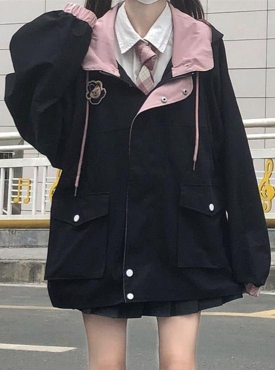 ダブルポケットフーディーベアジャケット - LilyBlack
