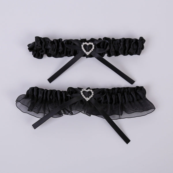 ジュエルハートレースリボンガーターベルトレッグリング - LilyBlack