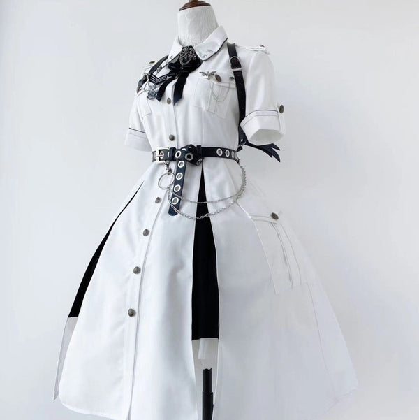 【軍服】フロントボタンアーミーテイストスプリットワンピース - Belchic