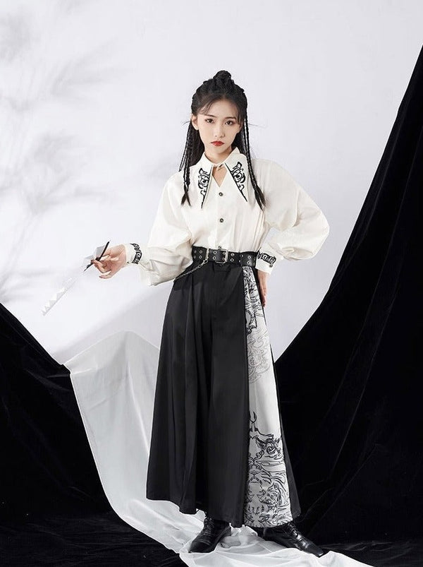 アシメチャイナワイドドレープパンツ - Belchic