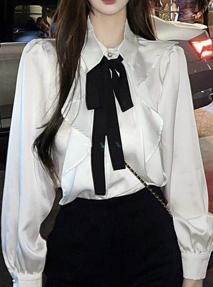 Frill Bowi Pearl Shiny Blouse – Belchic
