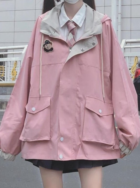 ダブルポケットフーディーベアジャケット - LilyBlack