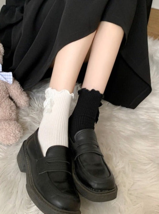 メロウフリルサイドリボンソックス - LilyBlack