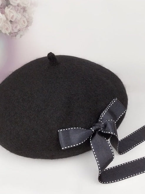 公式新製品 ポエジダム BOW BERET IN BLACK ブラック ベレー帽 リボン 