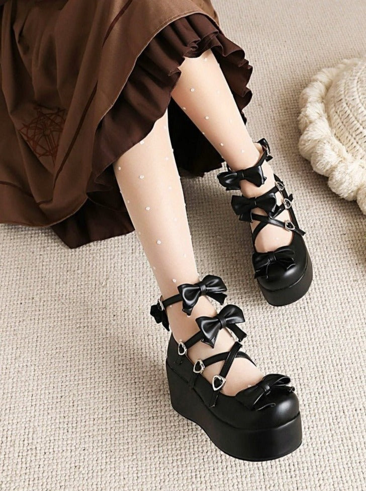 Cross ribbon strap platform shoes