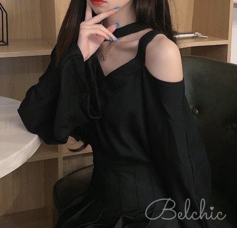 ネックストラップワンサイドカットショルダーシャツ - Belchic