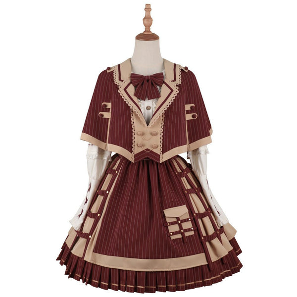 リボンベレー帽＋リボンレースアップスリーブフリルブラウス＋レイヤードサススカート＋ケープジャケット - Belchic