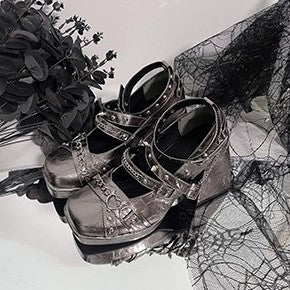 スタッズチェーンストラッププラットフォームシューズ - Belchic