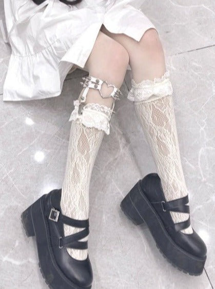 レースハイソックス＋スタッズガーターベルト - LilyBlack